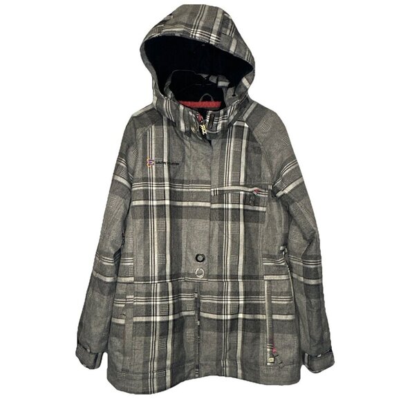 PWDR Room Gray Plaid Ski Jacket Snow Women’s Medium Waterproof - Picture 1 of 16